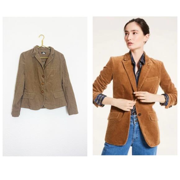 Vintage J. Crew Camel Brown Corduroy Blazer Jacket Size Medium Cotton Y2K Preppy - Picture 1 of 11
